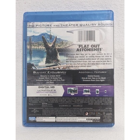 Jurassic World (Blu-ray and DVD, 2015) - Very Good Condition - See Photos - Picture 2 of 3